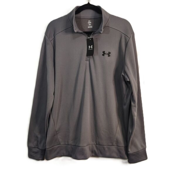 New UNDER ARMOUR 1/4 Zip Fleece Large Men's Grey Long Sleeve Pullover Sweatshirt - Picture 1 of 5